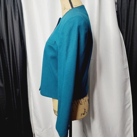 Vintage 80s 90s Teal Wool Cropped Fit Blazer - Picture 3 of 16